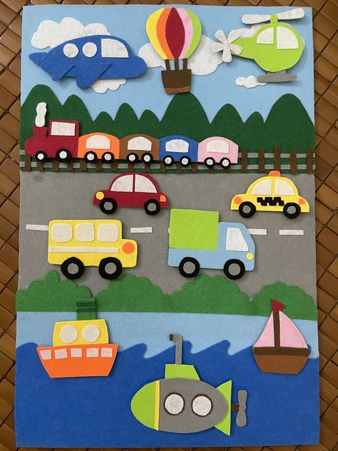 Transportation Theme Door Decoration, Transport Display Board, Kenderaan Air Prasekolah, Cars Arts And Crafts For Kids, Transportation Theme Board Preschool, Transport And Communication Project, Transportation Theme Board, Car Art And Craft, Modes Of Transport Project For Kids