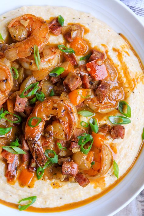 Shrimp And Grits Recipe With Sausage, Cajun Shrimp And Grits With Andouille, Shrimp And Grits Recipe With Andouille, Shrimp And Grits With Sausage, Cajun Brunch Ideas, Shrimp And Grits With Andouille Sausage, Shrimp And Grits Recipe New Orleans, Creole Shrimp And Grits, Homemade Grits