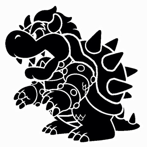 Bowser Stencil Bowser Stencil, Bowser Silhouette, Bowser Pumpkin, Mario Silhouette, Pumpkin Carving Designs, Clock Tattoo Design, Silhouette Curio, Pumpkin Carvings Stencils, Geek Crafts