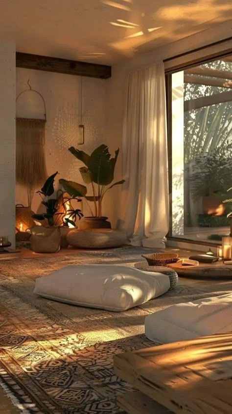 Sala Yoga, Home Yoga Room, Earthy Living Room, Meditation Room Decor, Meditation Corner, Zen Room, Yoga Room, Meditation Space, Dream House Interior