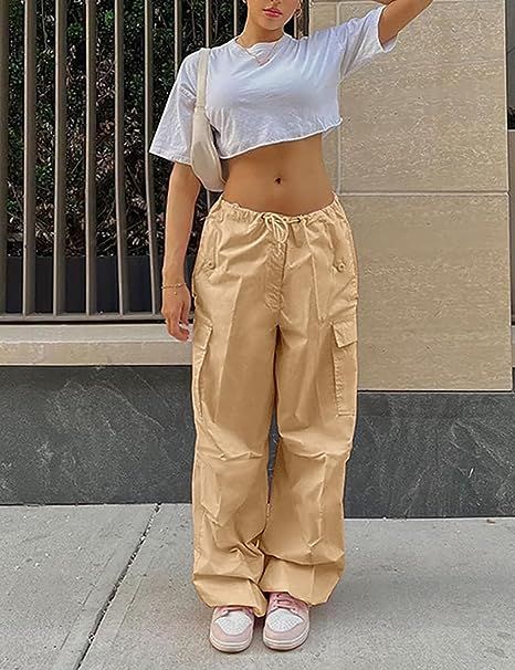 Shermia Women Baggy Cargo Pants Y2K Parachute Pant Drawstring Sweatpants Jogger Streetwear with Pockets Jogger Cargo Pants, Hip Hop Sweatpants, Cargo Pants Streetwear, Cargo Outfit, Women Cargo Pants, Pants Streetwear, Baggy Cargo Pants, Y2k Clothing, Estilo Hip Hop