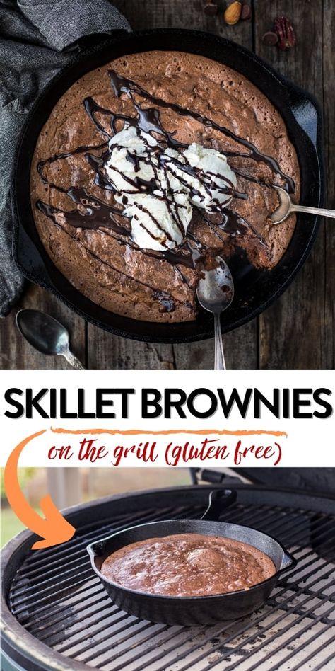 Skillet Desserts, Skillet Brownie, Grilled Desserts, Homemade Comfort Food, Grilled Meat Recipes, Vanilla Bean Ice Cream, Semi Sweet Chocolate Chips, Summer Food, Cooking On The Grill