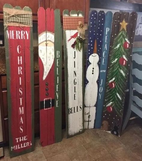 50+ Easy DIY Outdoor Christmas Decorations for Your Yard in 2024 - HubPages Wooden Christmas Signs, Porch Boards, Fence Boards, Board Signs, Christmas Front Porch, Diy Outdoor Decor, Christmas Signs Wood, Christmas Wood Crafts, Christmas Yard