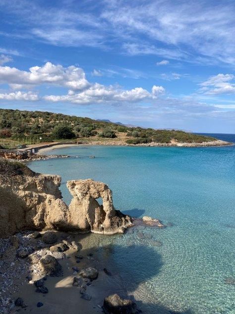 A Guide to Crete’s Gorgeous Voulisma Beach | Routinely Nomadic Voulisma Beach Crete, Heraklion, Europe Vacation, Best Sunset, Beach Bars, Turquoise Water, Greece Travel, Crete, The Good Place