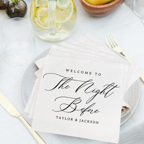 PRICES MAY VARY. 🌹 Custom Wedding Napkins.Blanks sourced from USA 🌹 Two sizes: Luncheon (6.5" x 6.5") and Beverage (4.8" x 4.8") 🌹 Material: soft, three-ply custom white paper 🌹 packs of 50 or 101 🌹 Smooth texture with coined edge borders Black And White Rehearsal Dinner Table Decor, Winter Rehearsal Dinner Decorations, Rehearsal Dinner Napkins, Rehearsal Dinner Themes, Cocktail Napkins Wedding, Paper Napkins Wedding, Custom Wedding Napkins, Rehearsal Dinner Decorations, Dinner Table Decor