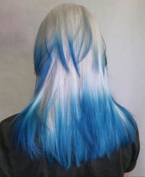 White And Blue Hair Color, White Hair With Blue Tips, Blue White Hair, Blue And White Hair, White Blue Hair, Blue Tips Hair, White And Blue Hair, Blonde And Blue Hair, Blue Hair Highlights