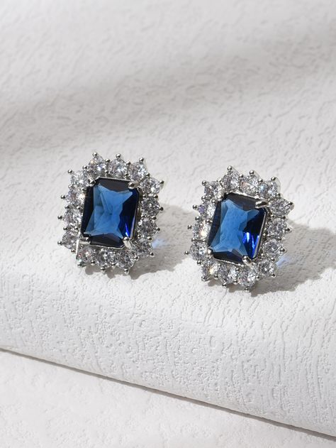 Blue Cubic Zirconia Diamond Earrings For Wedding, Formal Sapphire Cubic Zirconia Earrings, Elegant Royal Blue Cubic Zirconia Jewelry, Elegant Blue Cubic Zirconia Earrings, Elegant Blue Cushion Cut Earrings, Royal Blue Jewelry, Blue Earrings Wedding, Royal Blue Earrings, Stylish Earring