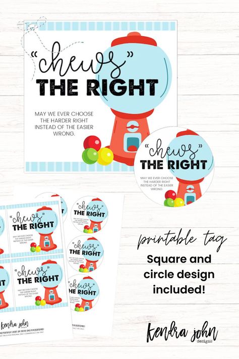 CHEWS The Right! May we ever choose the hard right instead of the easier wrong. Attach to any sort of gum or chew candy and give to your class at church, as a baptism gift, or to ministering sisters! Chews The Right, Primary Birthday Gifts, Lds Primary Gifts, Lds Printables, Family Home Evening, Lds Primary, Printable Tags, Baptism Gifts, Circle Design