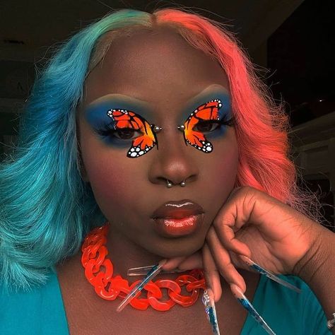 Egirl Eye Makeup, Monarch Butterfly Makeup, Butterfly Makeup Look, Glam Eye Makeup, Artsy Makeup, Milk Moisturizer, Born This Way Concealer, Butterfly Makeup, Bold Makeup Looks