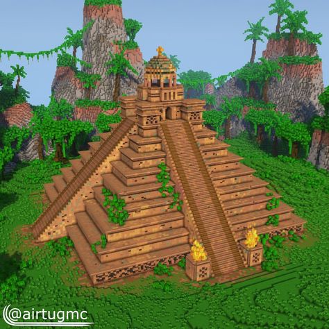 Airtug | An Aztec inspired temple I’m really enjoying using these mud blocks lately I think they make for a great temple/ruins building… | Instagram Aztec Buildings, Aztec Jungle, Building Instagram, Aztec Architecture, Minecraft Cheats, Aztec Ruins, Temple Ruins, Minecraft Pe, Minecraft Builds