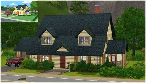 Mod The Sims - Family Guy House v3 - 4 BR, 2 BA (The Sims 3) Sims 3 Family, Family Guy House, Sims Family, Cartoon Houses, Cape Cod Home, Griffin Family, Cartoon House, Big Yard, Piano Room