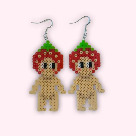 These handmade pearler bead sonny angel earrings are a fan inspired product based on the figure and measure at around 2.5 inches. Feel free to message me with any questions you may have. Thank you for checking out my page if you want to see my other makes you can support me on instagram @flapjacksfibers Perler Bead Patterns Jewelry, Bead Pixel Art, Disney Ornaments Diy, Perler Earrings, Perler Bead Designs, Colourful Clothing, Pearl Beads Pattern, Easy Perler Beads Ideas, Art Perle