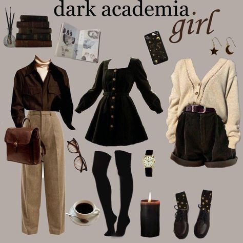 Dark Cottage Core Fashion Grunge, Fashion Outfits Academia, Dark A Academia Outfits, Academic Clothes Aesthetic, Cute Outfits Dark Academia, Dark Academia Inspired Outfits, Summer Acedamia Fashion, Aesthetic Outfits Academia, Albedo Outfit Ideas