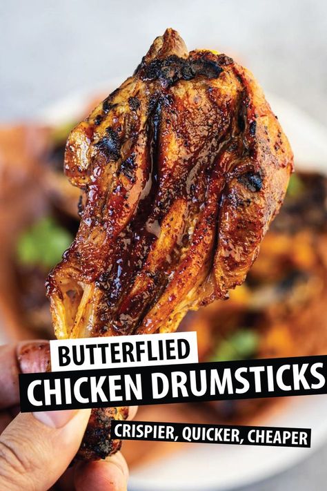 Butterflied Chicken Drumsticks Airfryer, Chicken Legs Butterfly, Chicken Drumstick Butterfly, Butterfly Chicken Legs On The Grill, Grilled Butterfly Chicken Drumsticks, Split Chicken Legs Recipes, Butterflied Chicken Drumsticks Oven, Grilled Butterflied Chicken Drumsticks, Butterfly Drumsticks Air Fryer