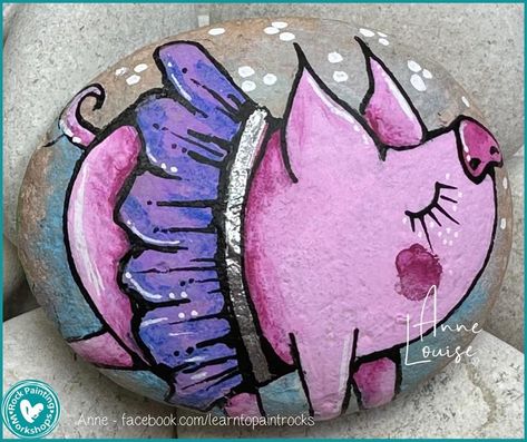 Pig Painted Rocks, Sanibel Shells, Pet Pig, Pig Painting, When Pigs Fly, Pigs Fly, Happy Stones, Pet Pigs, Rock Painting Ideas Easy