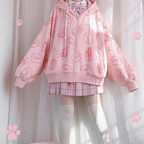 Kawaii Outfit Ideas, Loose Hoodie, Kawaii Fashion Outfits, Bat Sleeve, Pink Outfits, Really Cute Outfits, Kawaii Clothes, Character Outfits, Dream Clothes