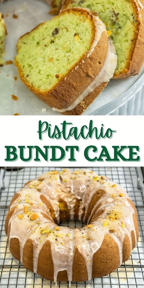 Indulge in the rich, nutty flavor of this Pistachio Bundt Cake! Made with a few simple ingredients like cake mix, pudding mix, and chopped pistachios, this dessert is a breeze to make yet delivers a decadent taste. The moist and flavorful cake is perfect for any occasion, whether you're entertaining guests or simply treating yourself. Drizzle with a sweet glaze and sprinkle with extra pistachios for a stunning presentation. Enjoy a slice of goodness with this easy Pistachio Bundt Cake recipe! Pistachio Glaze, Pistachio Bundt Cake, Pistachio Pudding Cake, Pistachio Cake Recipe, Bundt Recipes, Pistachio Dessert, Pistachio Recipes, Bundt Cake Recipe, Lemon Bundt Cake