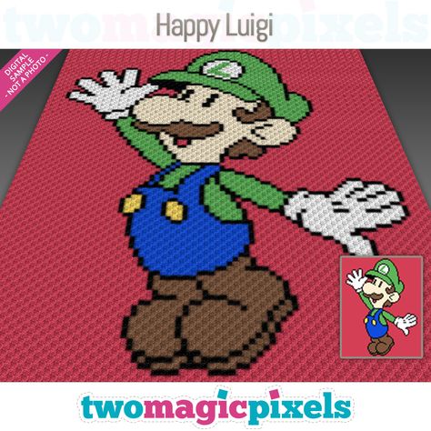 Happy Luigi by Two Magic Pixels Happy Pikachu, Cross Stitch Plastic Canvas, Two Magic Pixels, Disney Blanket, C2c Graph, Sc Crochet, C2c Crochet Blanket, Crochet Graph, Graph Crochet