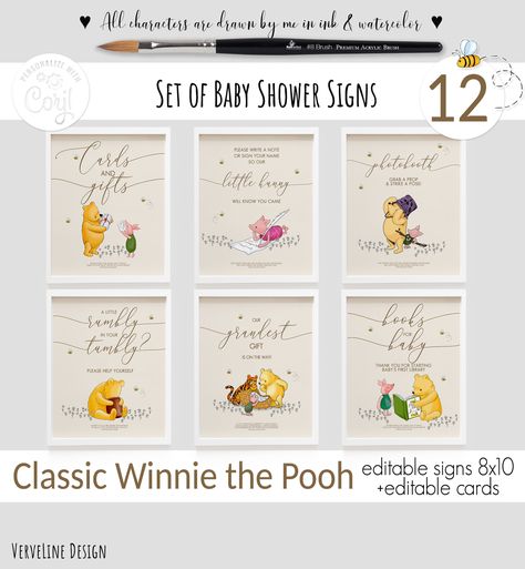 Pooh Baby, Birthday Party Tables, Diaper Raffle, Baby Shower Signs, Party Table, Print Store, Design Bundles, Banners Signs, Winnie The Pooh