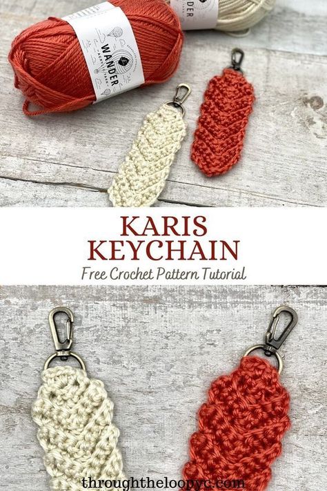 Karis Keychain - Free Pattern - Through The Loop Yarn Craft Loom Knit Keychains, Embroidery Floss Keychain Tutorial, Black Crochet Keychain, Crochet Rings Patterns Free, Easy Keychain Crochet, Free Crochet Keychain Pattern, Handmade Keychain Ideas, Easy Crochet Keychain Free Pattern, Simple Crochet Keychain