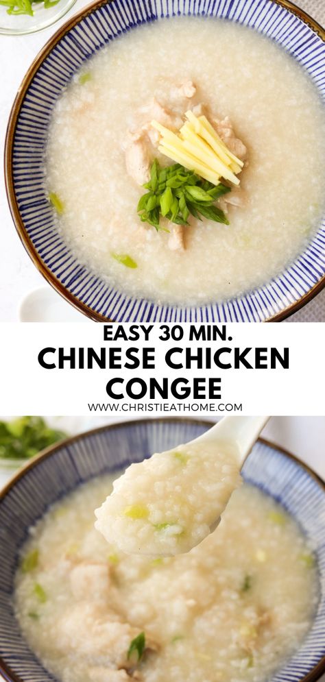 Easy 30-min. Chinese Chicken Congee. A comforting rice porridge with chicken, scallions and ginger that satisfies your taste buds! This congee recipe is so easy and made with simple ingredients. Easy Congee Recipe, Simple Chinese Recipes, Chicken Congee Recipe, Abalone Recipe, Bestie Recipes, Chicken Congee, Congee Recipe, Recipe With Ginger, Chicken Porridge