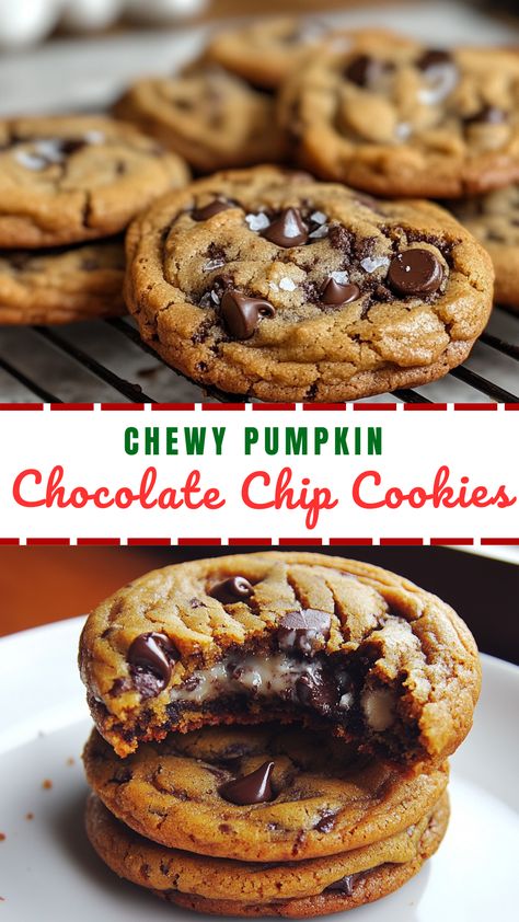 Easy Dessert Recipes: CHEWY Pumpkin Chocolate Chip Cookies Pumpkin Desserts Easy, Baking With Pumpkin, Pumpkin And Chocolate, Easy Pumpkin Dessert, Cookies Pumpkin, Pumpkin Spices, Chocolate Chip Pecan Cookies, Cozy Sunday, Fresh Pumpkin