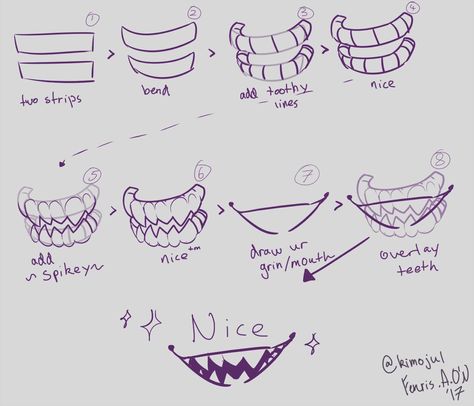 teeth reference by @WITCHbunnyP on twitter Teeth Drawing, Teeth Art, Drawing Instructions, Mouth Drawing, 얼굴 그리기, Drawing Expressions, Anime Drawings Tutorials, Art Tutorials Drawing, Digital Art Tutorial