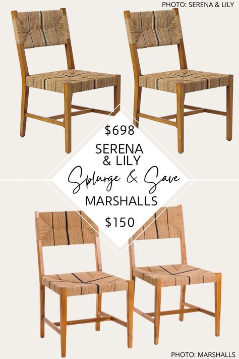 Always wanted a Serena and Lily kitchen or dining room? If you love coastal kitchens, you've got to see this Serena and Lily Carson dining chair dupe from Marshalls and T.J.Maxx. #inspo #style #decor #furniture #dupes #copycat #lookforless #budget Serena And Lily Dining Chairs, Serena And Lily Dining Room, Serena And Lily Kitchen, Coastal Dining Chairs, Beach Dining Room, Coastal Kitchens, Coastal Dining, Coastal Home Decor, Serena And Lily