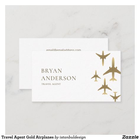 Travel Agent Gold Airplanes Business Card Travel Agent Business Cards, Travel Agent Business, Independent Travel Agent, Personal Business Cards, Candy Jars, Business Supplies, Travel Agent, Birth Announcement, Gifts For Dad