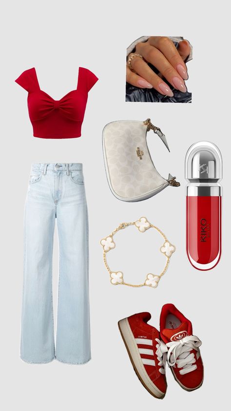 #red #outfit Outfit Ideas With Red Shirt, Red Spirit Day Outfits, Red Cute Outfits, One Color Outfit, Red Outfit Ideas, Red Top Outfit, Red Shoes Outfit, Boston Outfits, Cute Valentines Day Outfits