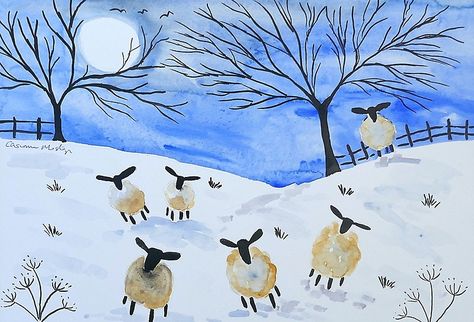 Sheep Diy, Christmas Stones, Christmas Card Diy, Watercolour Animals, Winter Paintings, Shepherd Art, Watercolour Christmas, Sheep Crafts, Sheep Art