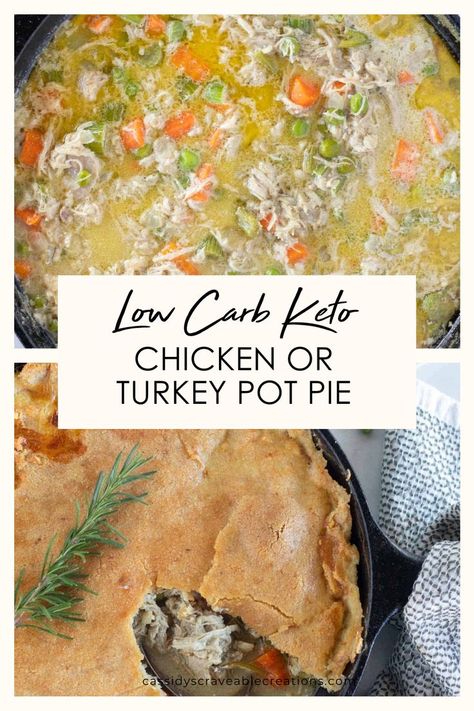 This keto pot pie has a creamy, savory filling with a flaky crust and is incredibly flavorful, super comforting, and is the perfect way to use up leftover chicken or turkey. Plus, it's gluten-free, and can also be made paleo and dairy-free with a few simple tweaks! Keto Pot Pie, Keto Chicken Pot Pie, Whole30 Dinner Recipes, Turkey Pot, Whole30 Dinners, Turkey Pot Pie, Flaky Crust, Leftover Turkey, High Protein Low Carb