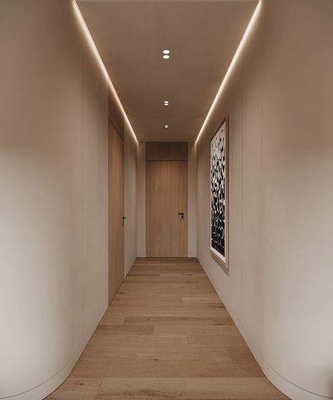 MASTER BEDROOM DESIGN - SAND HOUSE VILLA :: Behance House Corridor Design Modern, Modern Corridor Design, Conceal Door, Apartment Corridor, House Corridor, Sand House, Clinic Interior, Hotel Corridor, Interior Minimal