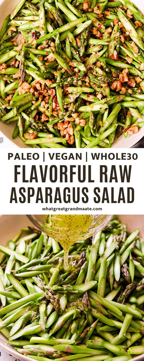 Asparagus In Salad, Whole 30 Recipes Vegetables, Raw Asparagus Salad, Fresh Asparagus Salad, Raw Asparagus Recipes, Raw Vegetable Side Dishes, Asparagus Salad Recipes, Raw Veggie Recipes, Mediterranean Lunches