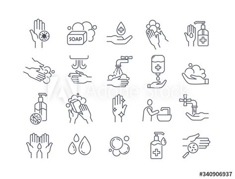 Infographic Inspiration, Hand Hygiene, Best Icons, Black And White Lines, White Line, Hand Washing, Doodle Art, Line Drawing, The Twenties