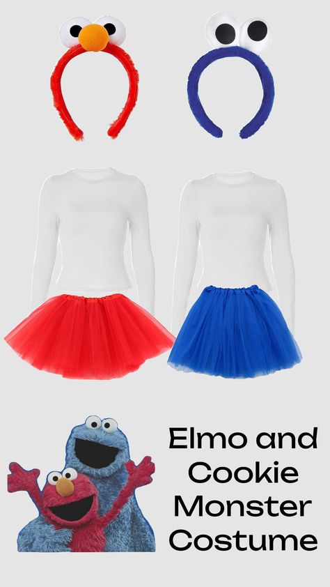 Elmo And Cookie Monster Costumes, Cookie Monster Costumes, Cookie Monster Costume, Elmo And Cookie Monster, Trio Halloween Costumes, Monster Costumes, Creative Profile Picture, Cookie Monster, Monster Cookies