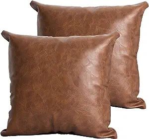 Shorping Faux Leather Farmhouse Pillow Covers Thick Cognac Brown Modern Decorative 18X18 Inch Set of 2 Square Bedroom Living Room Cushion Pillowcase for Home Decor Sofa Bed Leather Pillows, Farmhouse Pillow Covers, Pillow Covers Pattern, Leather Throw Pillows, Living Room Cushions, Leather Pillow, Modern Throw Pillows, Garden Pillows, Well Decor