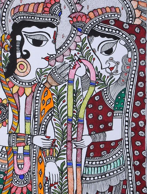 Ram Sita Madhubani Painting (22in x 7.5in) Ram Madhubani Painting, Nature Character Design, Kerala Art, Painting Madhubani, Nature Character, Mithila Art, Mithila Painting, Ram Sita, Madhubani Paintings