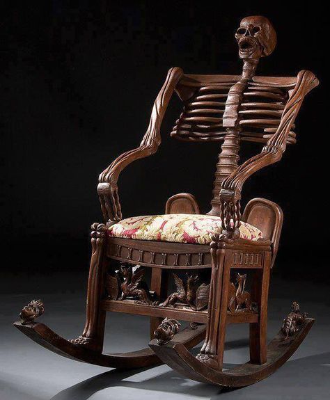 Hmmm? Oh, don't mind me, I'm just sitting on the bones of my enemies. Gothic Furniture, A Skeleton, European Furniture, Funky Furniture, Gothic Decor, Gothic House, Cool Chairs, Unique Furniture, Rocking Chair