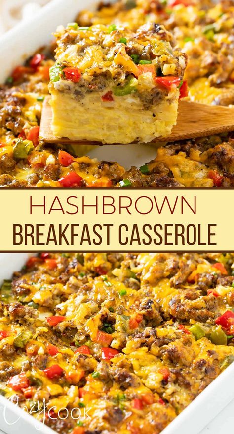 This Hashbrown Breakfast Casserole is a perfect make-ahead breakfast that's loaded with fluffy eggs, sausage, cheese, hashbrowns, and more! It also makes a great freezer food and is perfect for Christmas morning or weekend brunch! Loaded Hashbrown Breakfast Casserole, Breakfast Casserole With Cubed Hashbrowns, Freezer Hashbrown Casserole, Breakfast Casserole With Obrien Potatoes, Breakfast Bake With Hashbrowns, Shredded Hashbrown Breakfast Casserole, Hashbrown Egg Bake, Egg Hashbrown Casserole, Breakfast Hashbrown Casserole