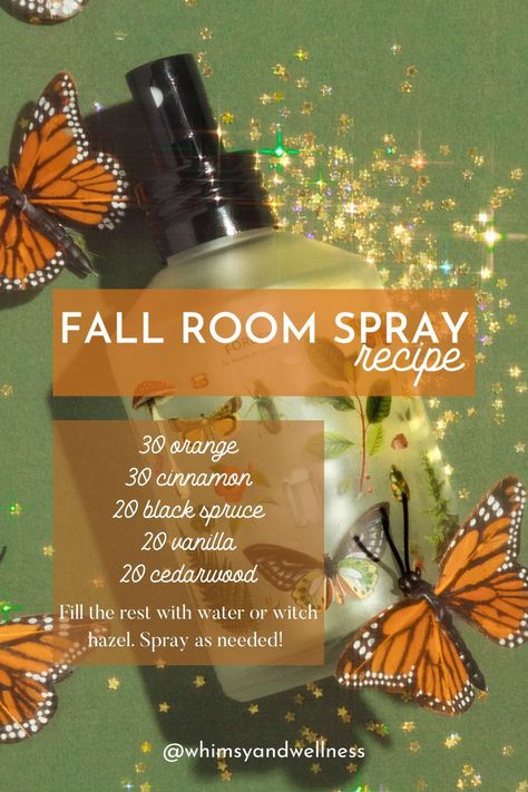 This blend of orange, cinnamon, black spruce, vanilla and cedarwood is the best fall room spray EVER! Diy Fall Room Spray, Essential Oil Room Spray Blends, Fall Room Sprays With Essential Oils, Room Spray With Fragrance Oil, Fall Room Spray, Air Freshener Diy Essential Oils, Fall Wellness, Homemade Room Spray, Gallery Reception