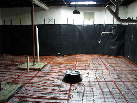 . Concrete Floor Basement, Heated Concrete Floor, Concrete Basement Floors, Concrete Basement, Basement Flooring Options, Pex Pipe, Basement Floor, Floor Heating, Radiant Floor Heating