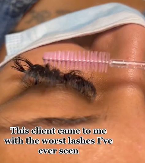 EYES are the nipples of the face, so a mess up on that area can be VERY noticeable. A beauty expert shared a Tiktok, which showed the WORST lash extensions she has ever seen. Poppi Kemp, a lash extension expert, shared the bad lashes and wrote: “The client came to me with the worst lashes […] Bad Lash Extensions, Instant Face Lift, Heatless Curls, Best Lashes, Lash Extension, Lash Artist, Nail Shop, Natural Lashes, Beauty Expert