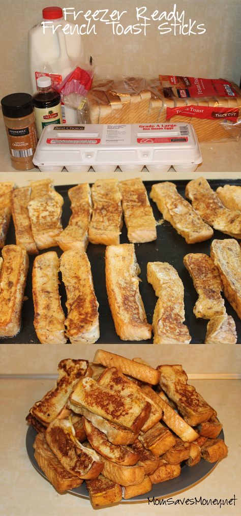 Freezer ready french toast sticks with six ingredients. Whip up a huge batch and freeze extras for a quick breakfast! French Toast Sticks Recipe, Resep Makanan Beku, Menu Sarapan Sehat, Make Ahead Freezer Meals, French Toast Sticks, Freezer Meal Prep, Freezer Breakfast, Freezer Cooking, Make Ahead Meals