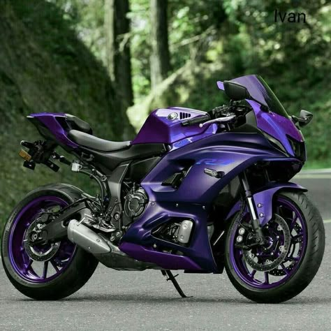 Yamaha R1 Black And Purple, Purple Motorcycle For Women, Custom Wrapped Cars, Kawasaki Ninja H2r Purple, Purple Motorcycle Aesthetic, Custom Sport Bikes Motorcycles, Moto Rose, Yamaha R7, Purple Motorcycle