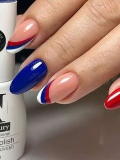 Summer Gel Nails Ideas Fun 4th Of July, Patriotic Ombre Nails, Easy Patriotic Nails, Olympic Nails Art Designs, Classy 4th Of July Nails, 4 Of July Nails, Easy 4th Of July Nails, 4th Of July Nail Ideas, Nails 4th Of July