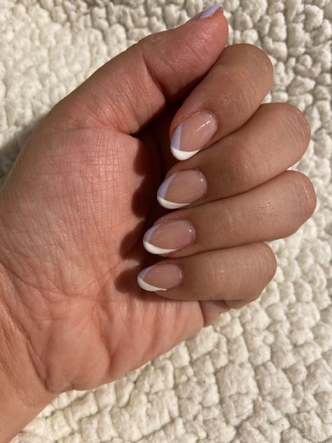 Purple White French Tip Nails, Scallop French Tip Nails, Lilac And White French Tip Nails, Lavender Nails With French Tip, Lavender And White French Tip Nails, Wedding Nails With Purple Accent, Lilac Tip Nails, Lavender Nails French Tip, Lavender Tip Nails