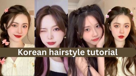 Korean hairstyle tutorial visit my channel for more #hairtutorial #hairinspiration #hairtips #hairtricks #hairstyling #haircare #hairproducts #easyhair #quickhair #everydayhair #hairupdo #hairbraid #hairponytail #curlyhair #straighthair #wavyhair #haircolor #hairdye #hairhighlights #longhair #shorthair #mediumhair #healthyhair #damagedhair #hairrepair Korean Air Bangs, Korean Braided Hairstyle, Korean Hairstyle Long, Straight Or Curly Hair, Princess Leia Hair, Air Bangs, Korean Air, Hair Puff, Sew In Hairstyles