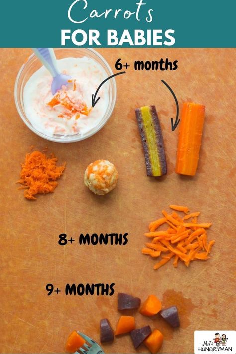 Carrots are the perfect finger food for babies. Here's how to cook it as well as serving suggestions for 6 months and up. Recipes For Baby, Boil Carrots, Food For Babies, 7 Month Old Baby, Raw Carrots, Weekly Meals, Baby Finger Foods, Cooked Carrots, Carrot Recipes