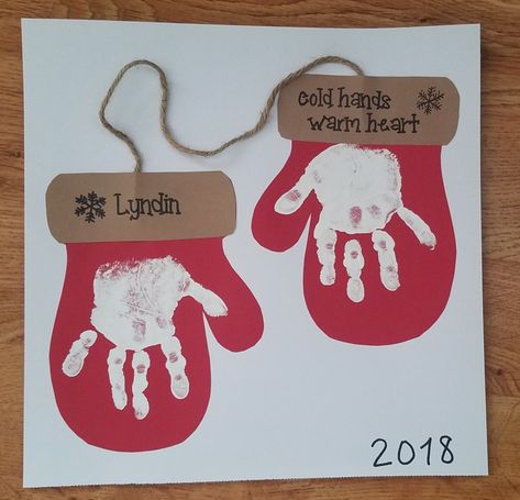 Christmas Craft With Handprints, Handson Activities For Preschool, Kids Winter Handprint Art, Mittens Toddler Craft, Mittens Handprint Craft, Winter Themed Handprint Art, Toddler Mitten Activities, Xmas Handprint Art, Activities To Do With Infants Daycare